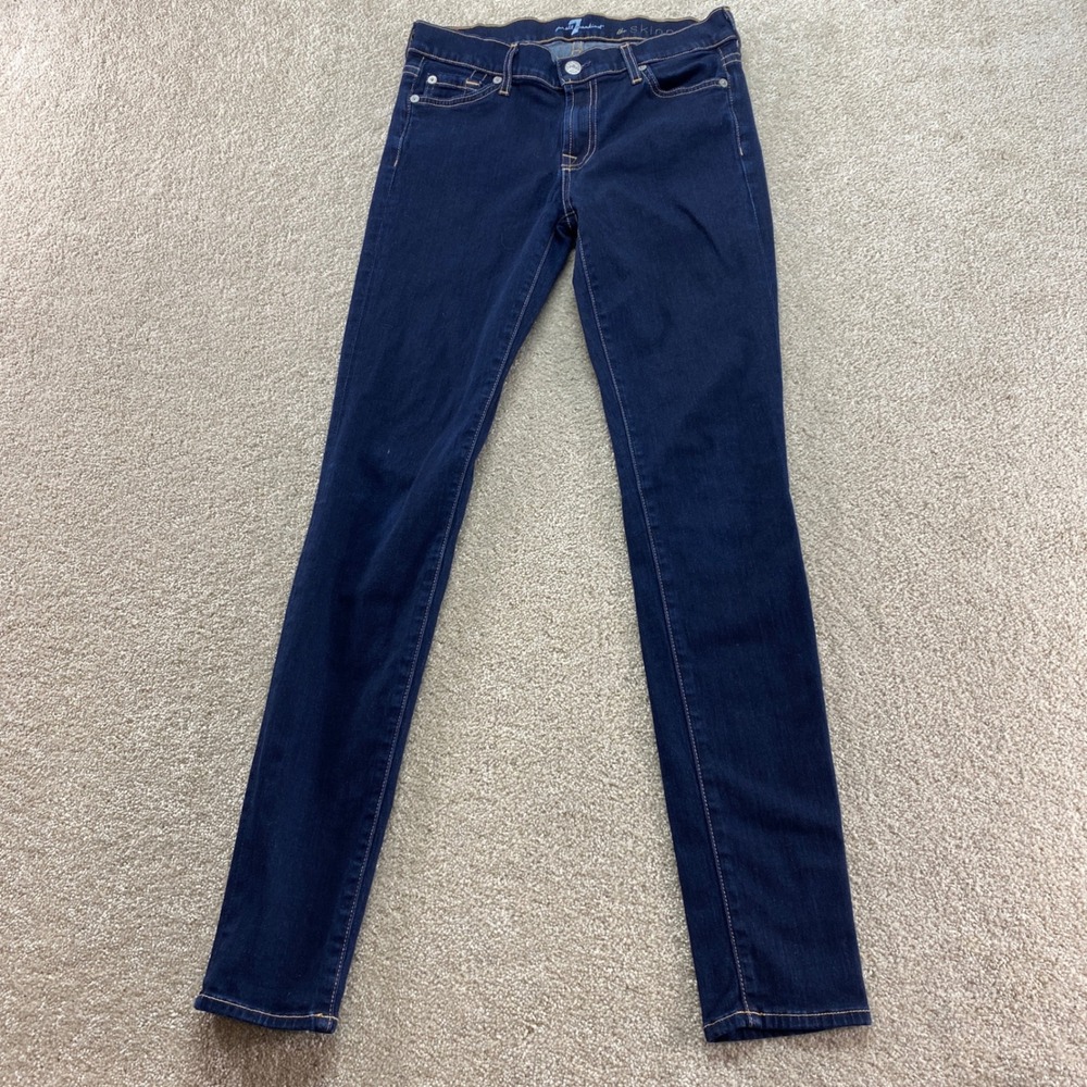 7 For All Mankind The Skinny Jeans Womens 28 Blue Dark Wash Indigo Stretch USA‎